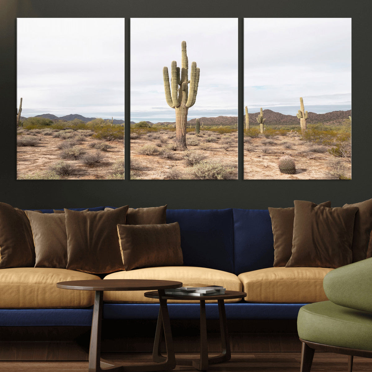 Saguaro Cactus Wall Art – Framed Desert Canvas Artwork,