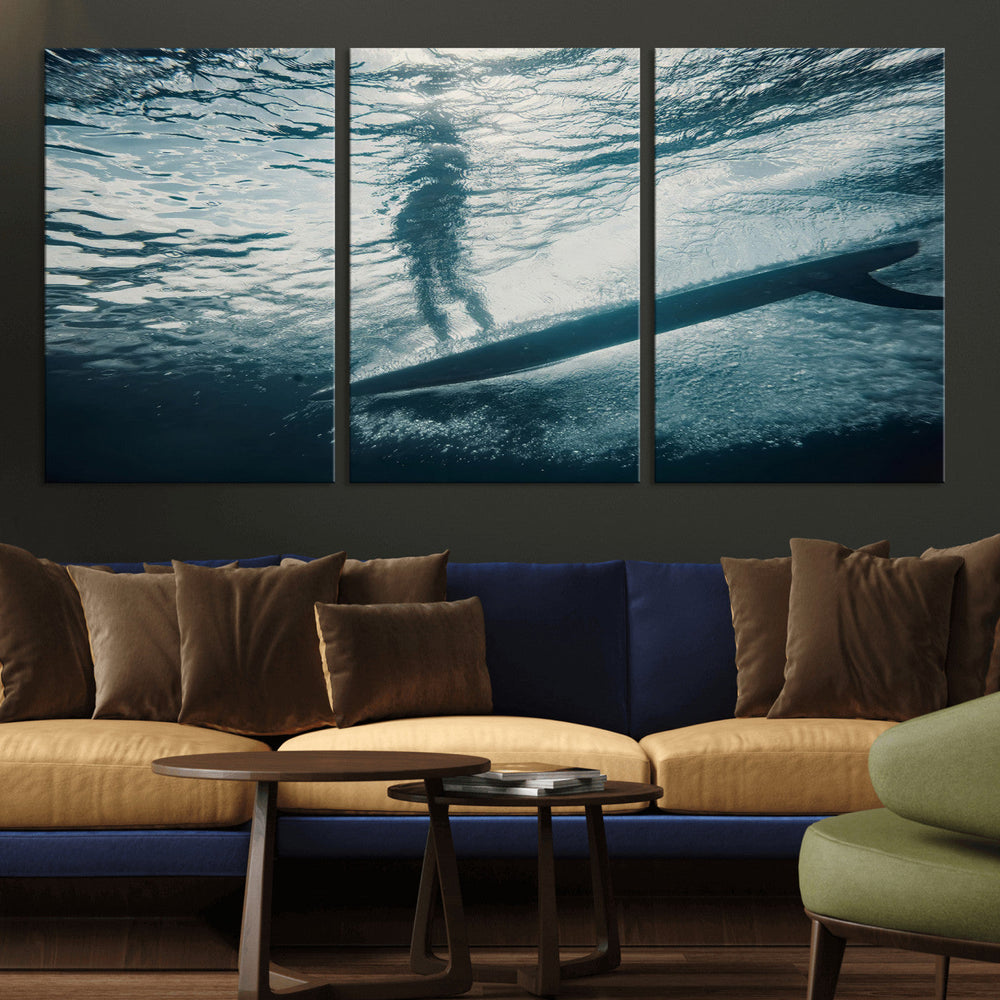 Underwater Surf Wall Art – Framed Ocean Wave Canvas Artwork,