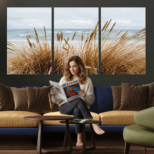 Beach Grass Wall Art Canvas Print – Framed Coastal Dunes Art