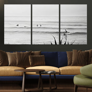Surfer Silhouette Wall Art – Framed Calm Ocean Canvas