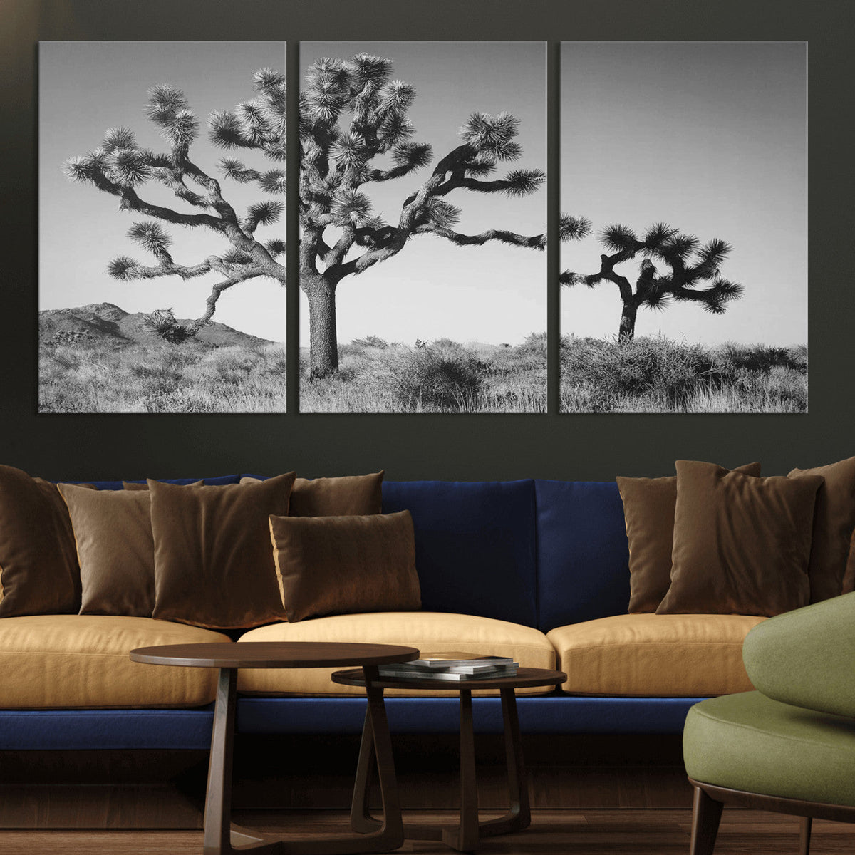 Joshua Tree Wall Art Canvas Print – Framed Monochrome Desert
