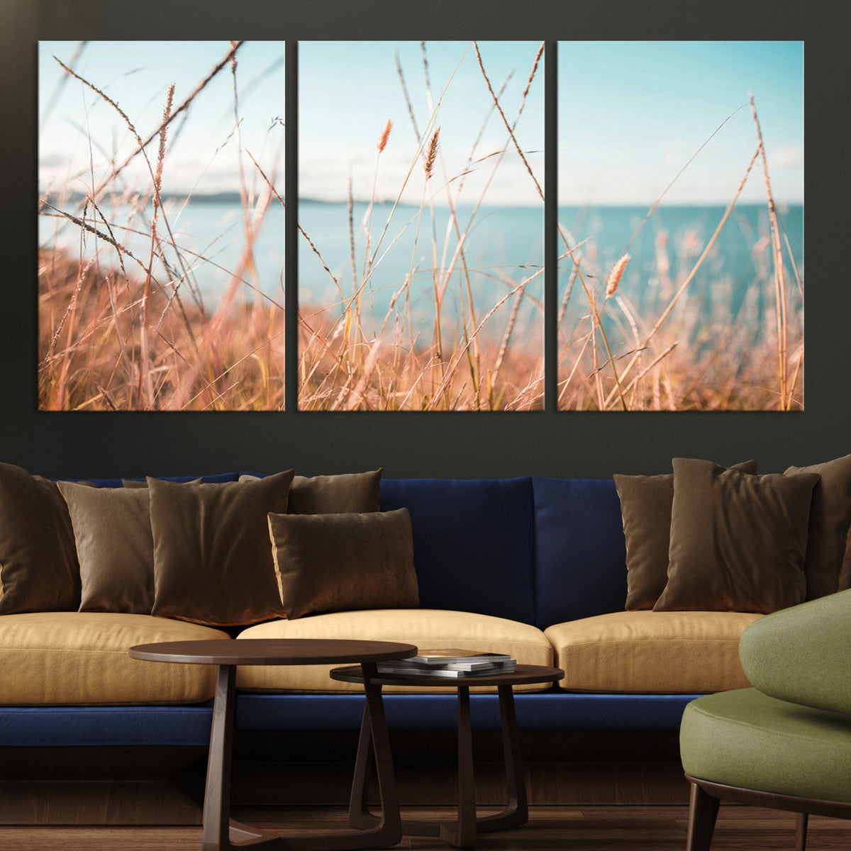 Coastal Grass Landscape Wall Art Canvas Print – Golden