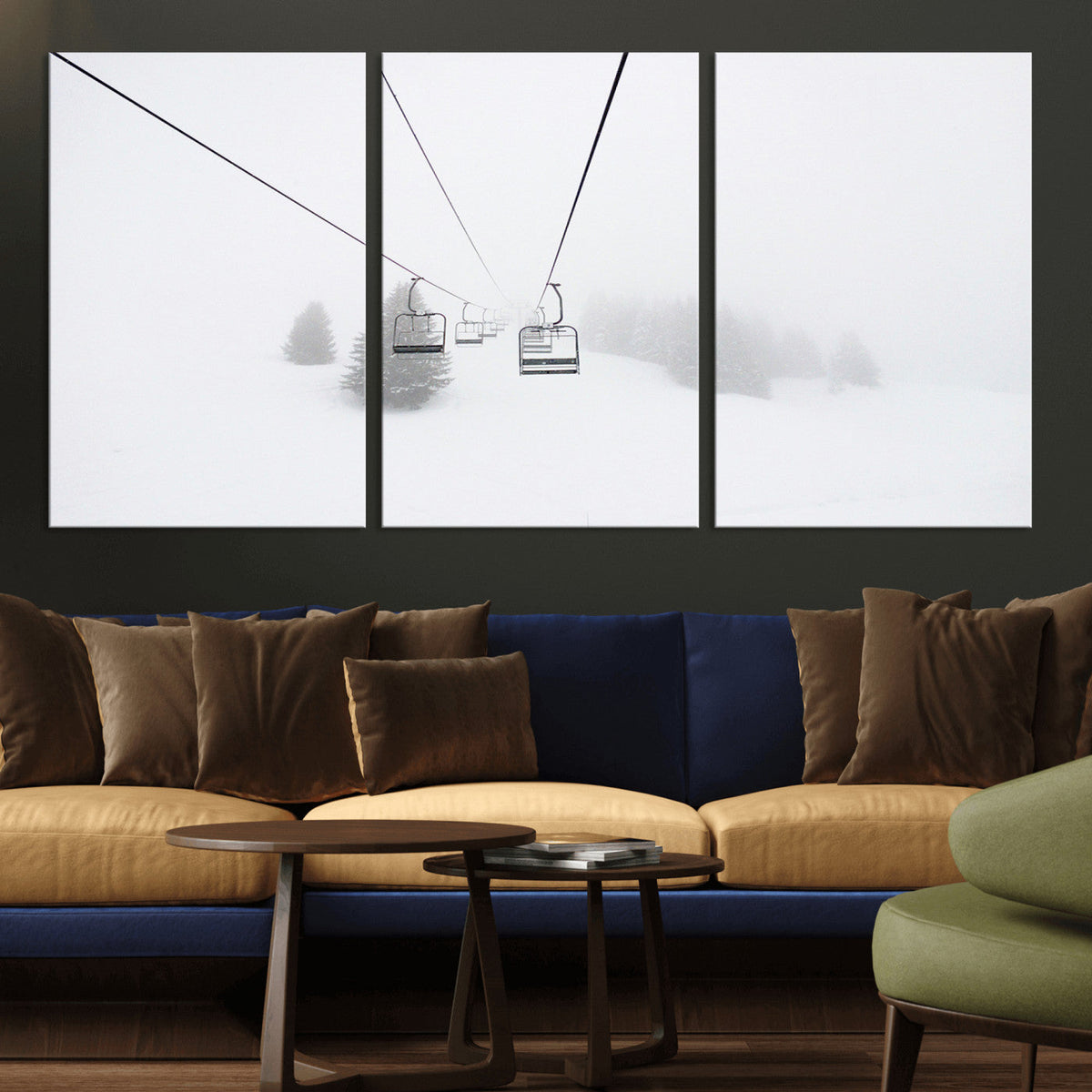 Ski Lift Wall Art Canvas Print – Snowy Alpine Landscape
