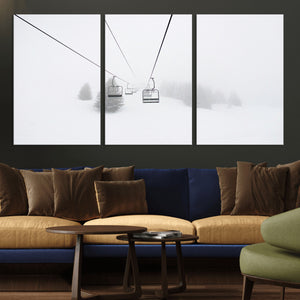 Ski Lift Wall Art Canvas Print – Snowy Alpine Landscape