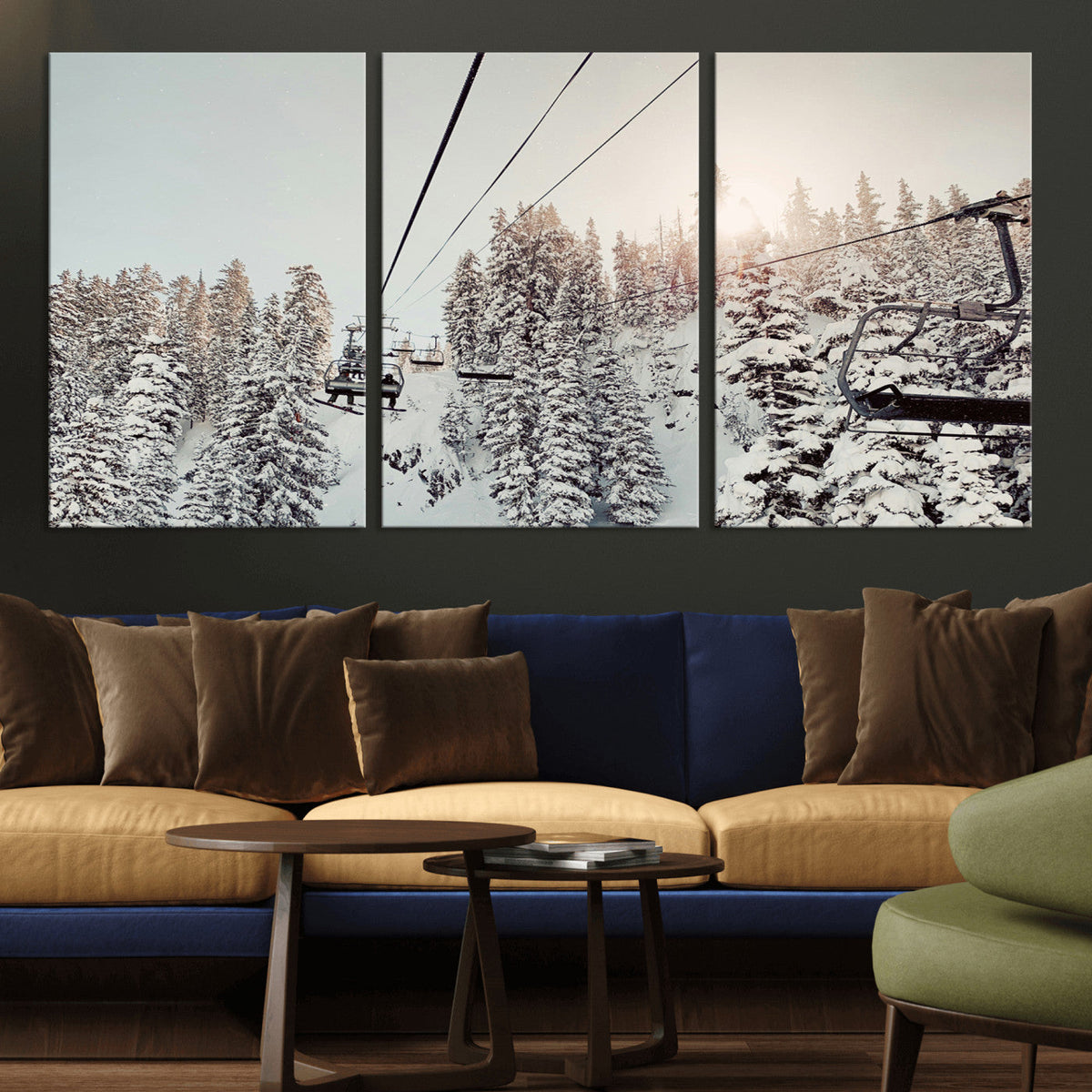 Frosty Pines Wall Art Canvas Print – Framed Cozy Cabin Ski
