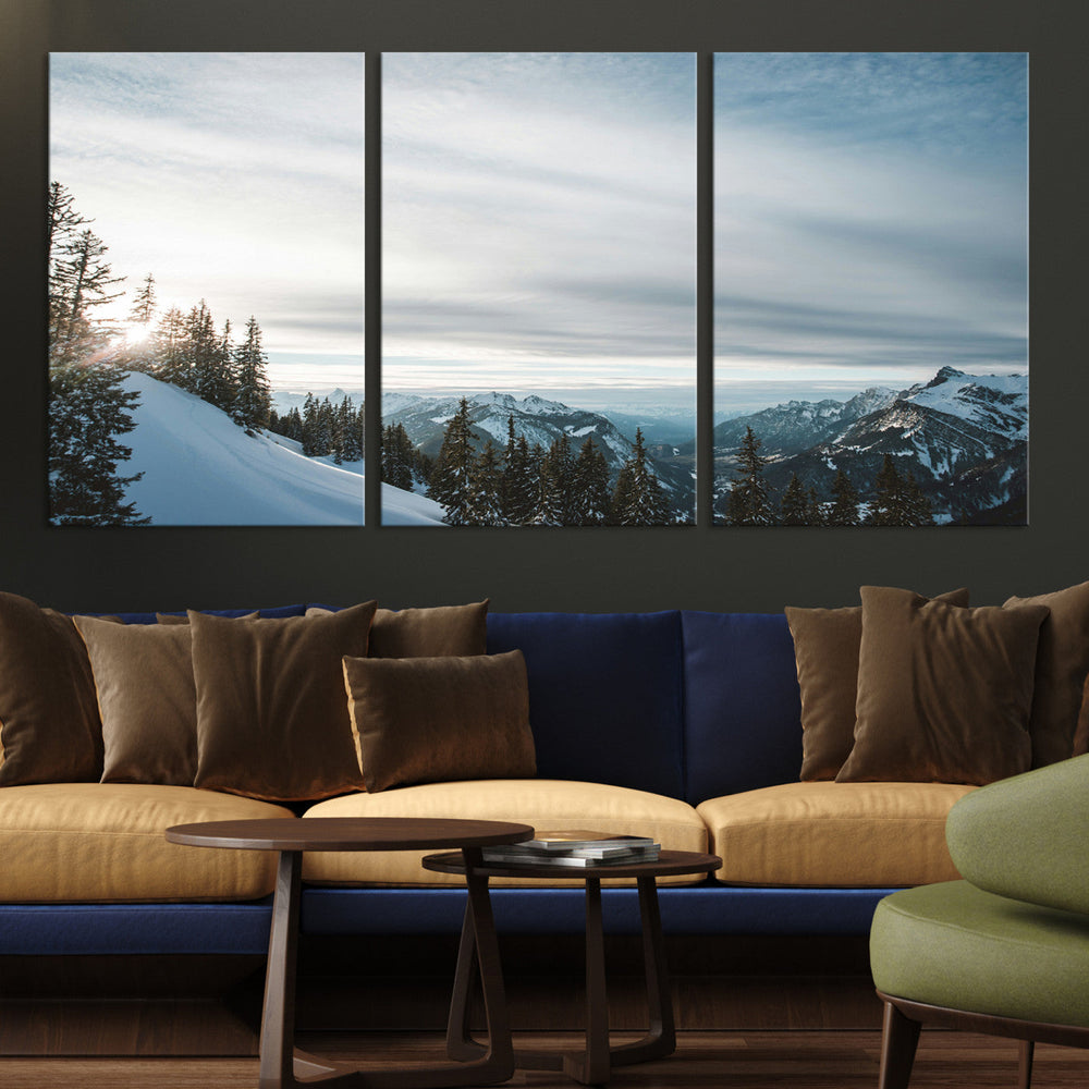 Snowy Mountain Wall Art Canvas Print – Frosty Peaks Alpine