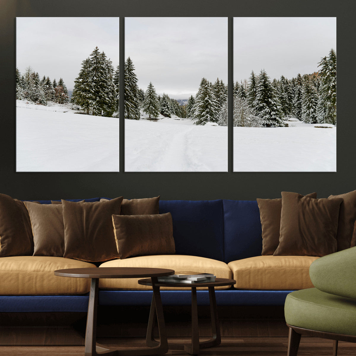 Frosty Pines Wall Art Canvas Print – Framed Silent Snowfall