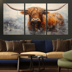 Scottish Highland Wall Art Canvas Print, Framed Longhorn Art