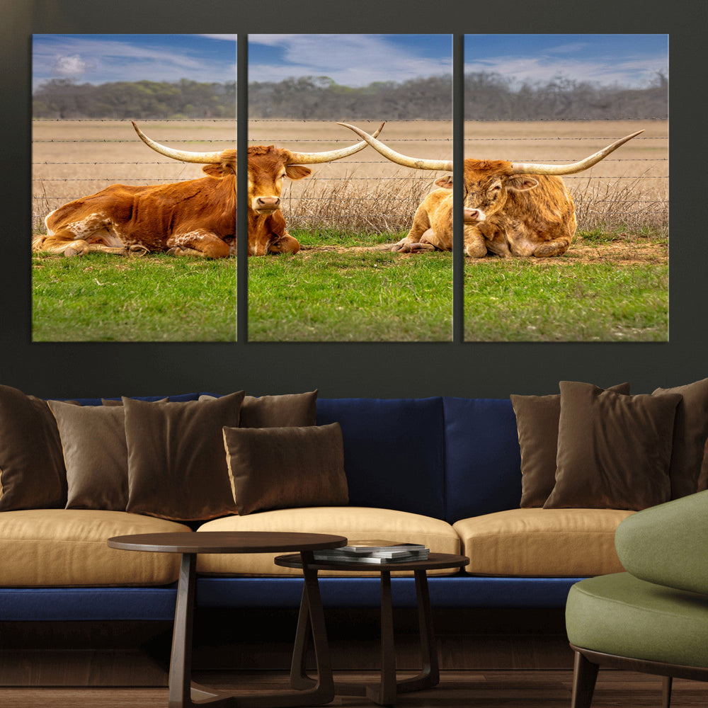 Texas Longhorn Pair Wall Art Canvas Print – Peaceful Rustic