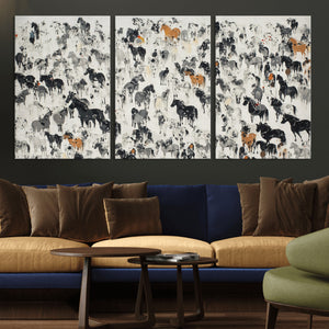 Wild Horse Stampede Wall Art Canvas Print – Monochrome