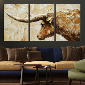 Rustic Longhorn Bull Wall Art Canvas Print – Vintage Western