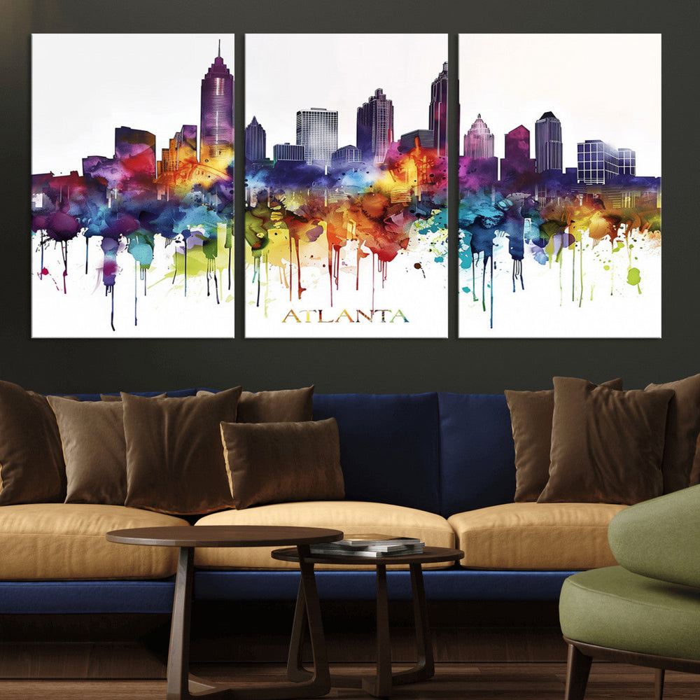 Atlanta Skyline Wall Art Canvas Print – Framed Colorful