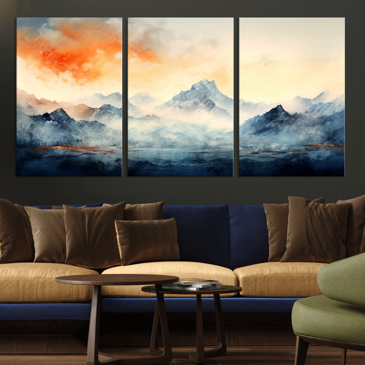 Warm Clouds Abstract Mountain Wall Art Canvas Print