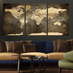 Large Framed Vintage World Map Wall Art Print for Home Wall