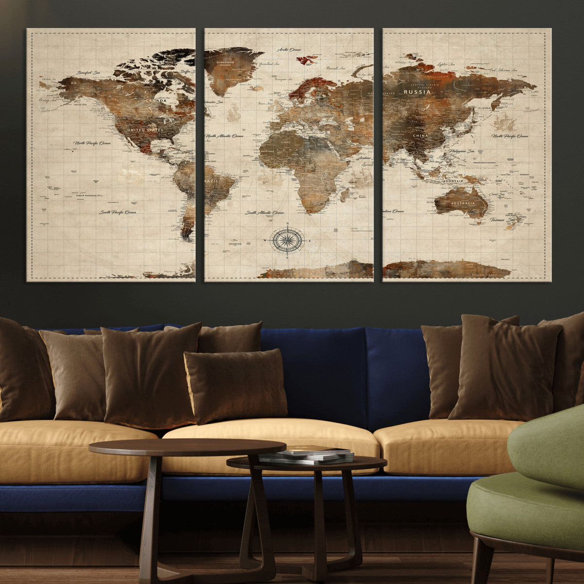 World Map Canvas Print – Framed Detailed Map of the World