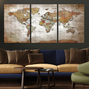 Vibrant Watercolor World Map Canvas Wall Art – Framed Travel