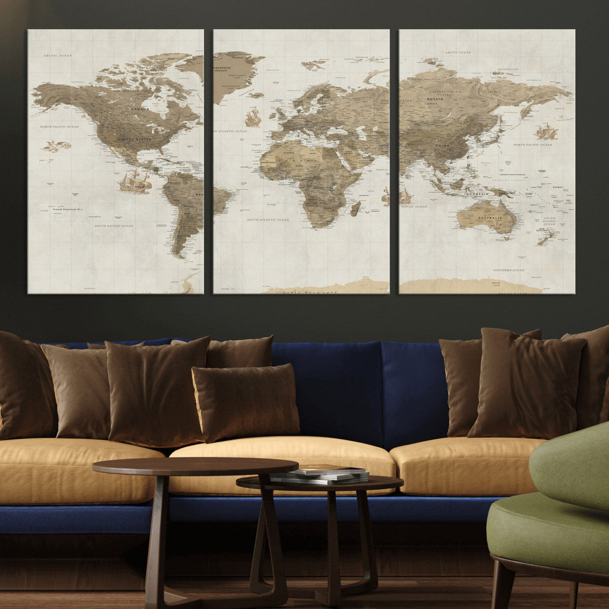 Detailed World Map Wall Art Canvas Print