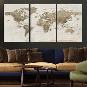 Detailed World Map Wall Art Canvas Print