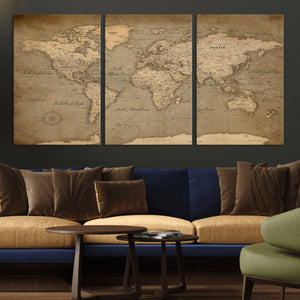 World Map Canvas Print – Framed Travel Map Wall Art for