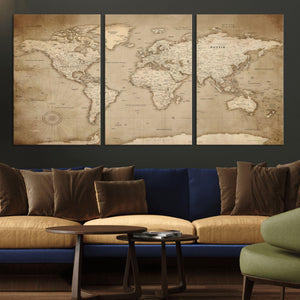 Colorful Watercolor World Map Canvas Wall Art – Framed