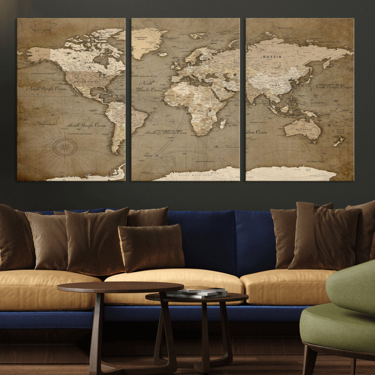 World Map Wall Art Canvas Print, Framed Map Art Picture