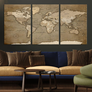 World Map Wall Art Canvas Print, Framed Map Art Picture