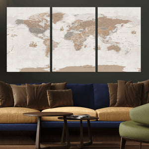 Framed Large World Map Canvas Print for Office Decor