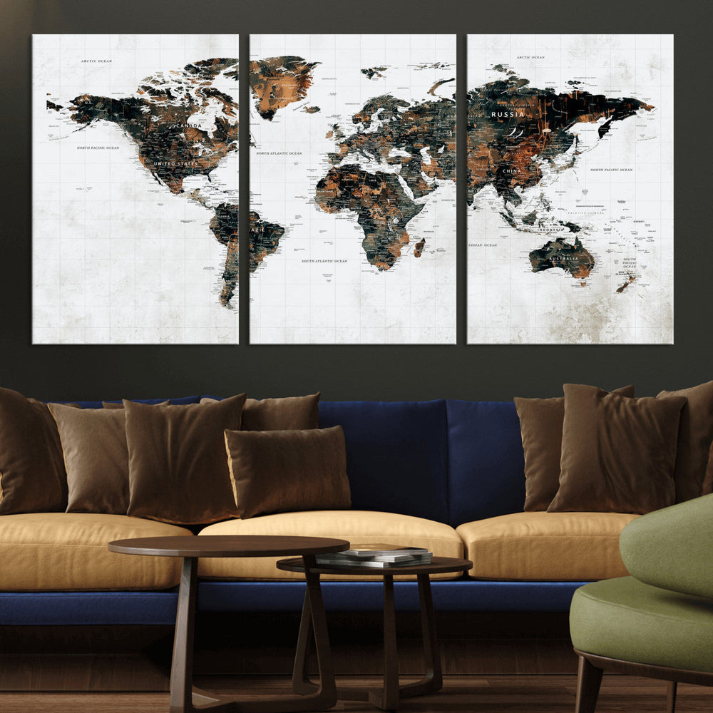 Large World Map Canvas Print – Framed Travel Map Wall Art