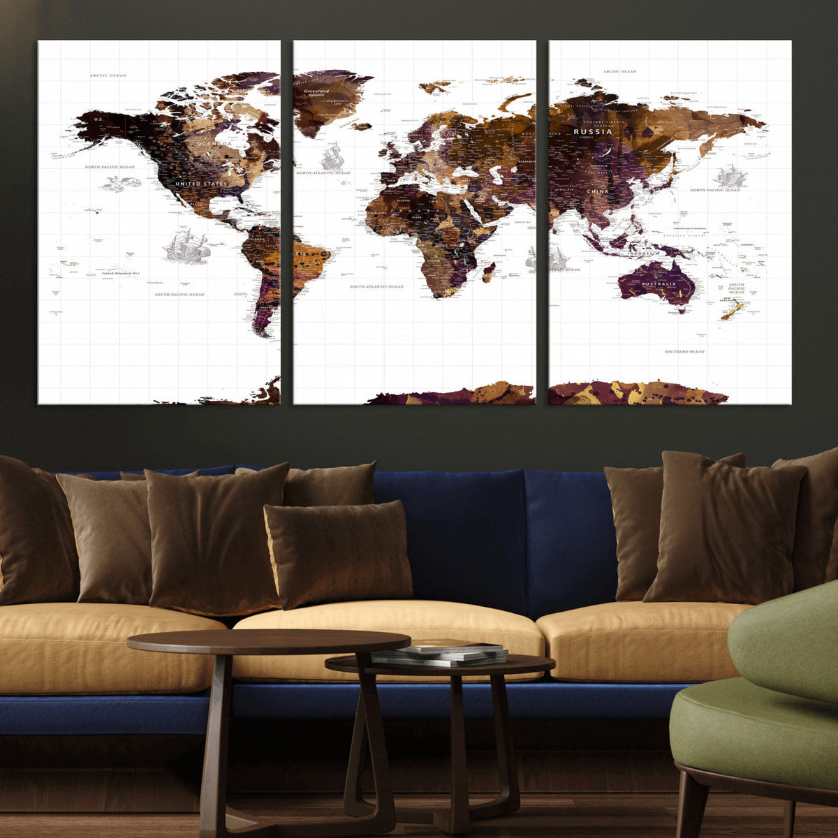 Rustic World Map Wall Art Canvas Print | Large World Map on