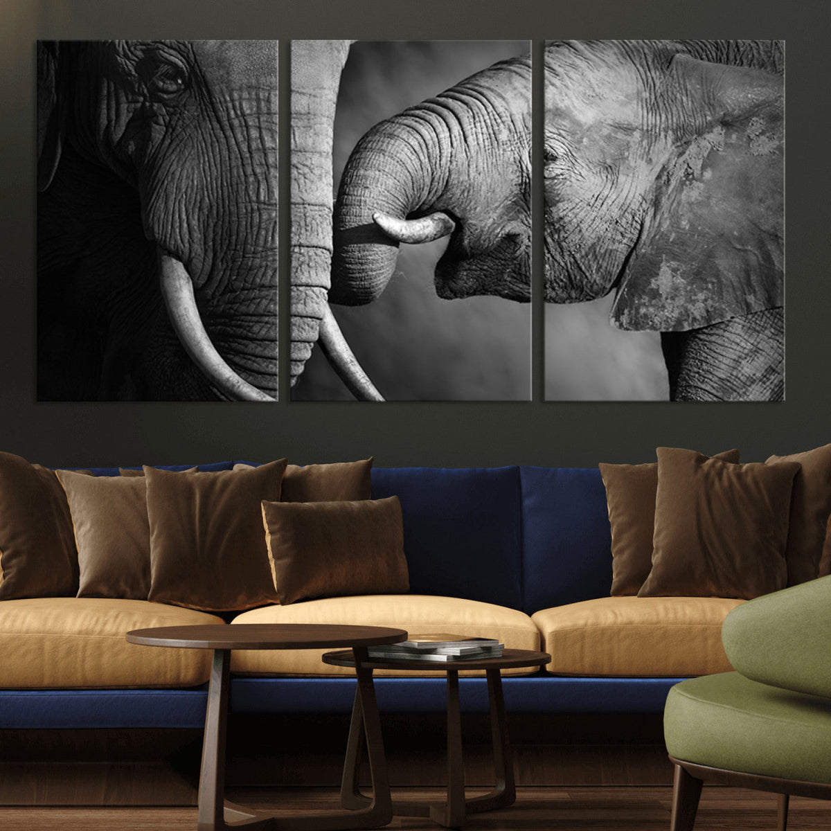 Elephant Family Wall Art Canvas, Framed Elephant Family