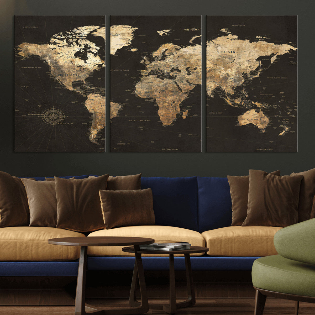 Framed World Map with Pin Canvas Print – Detailed World Map