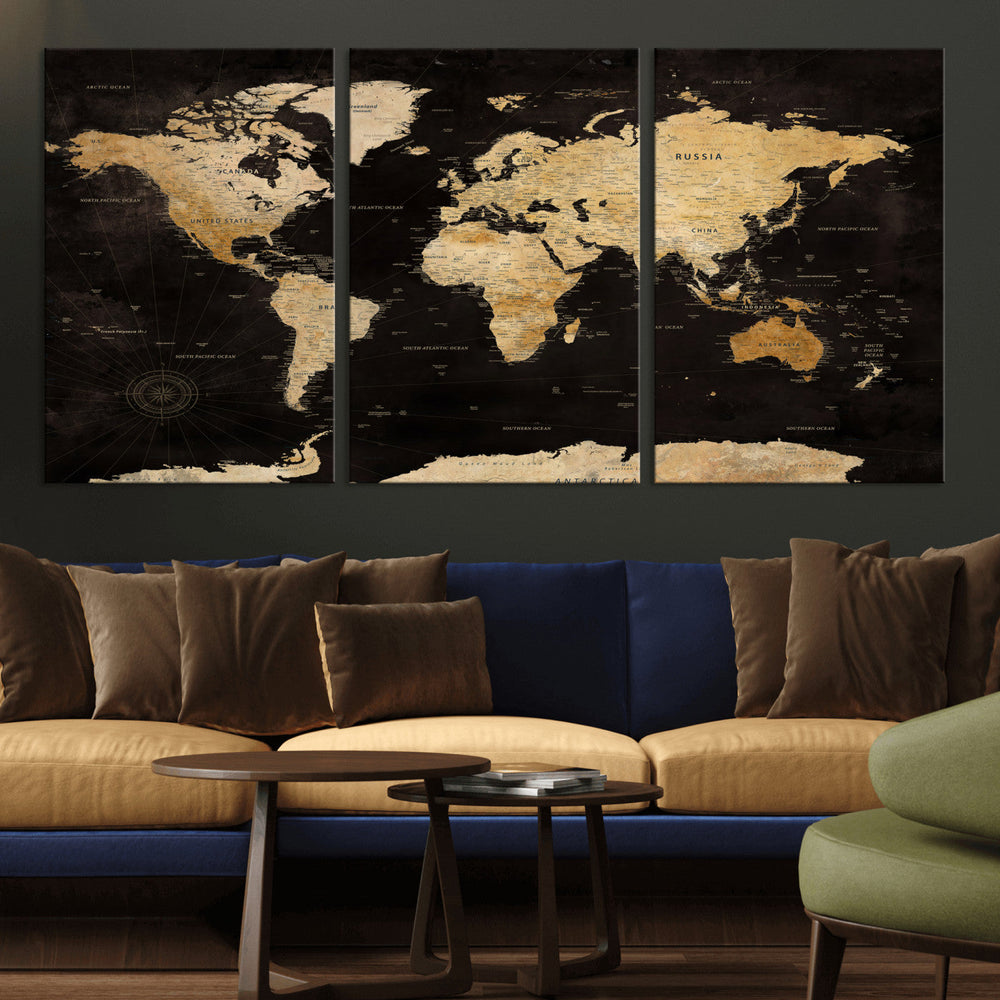 Extra Large World Map Canvas Print – Detailed Map Classic