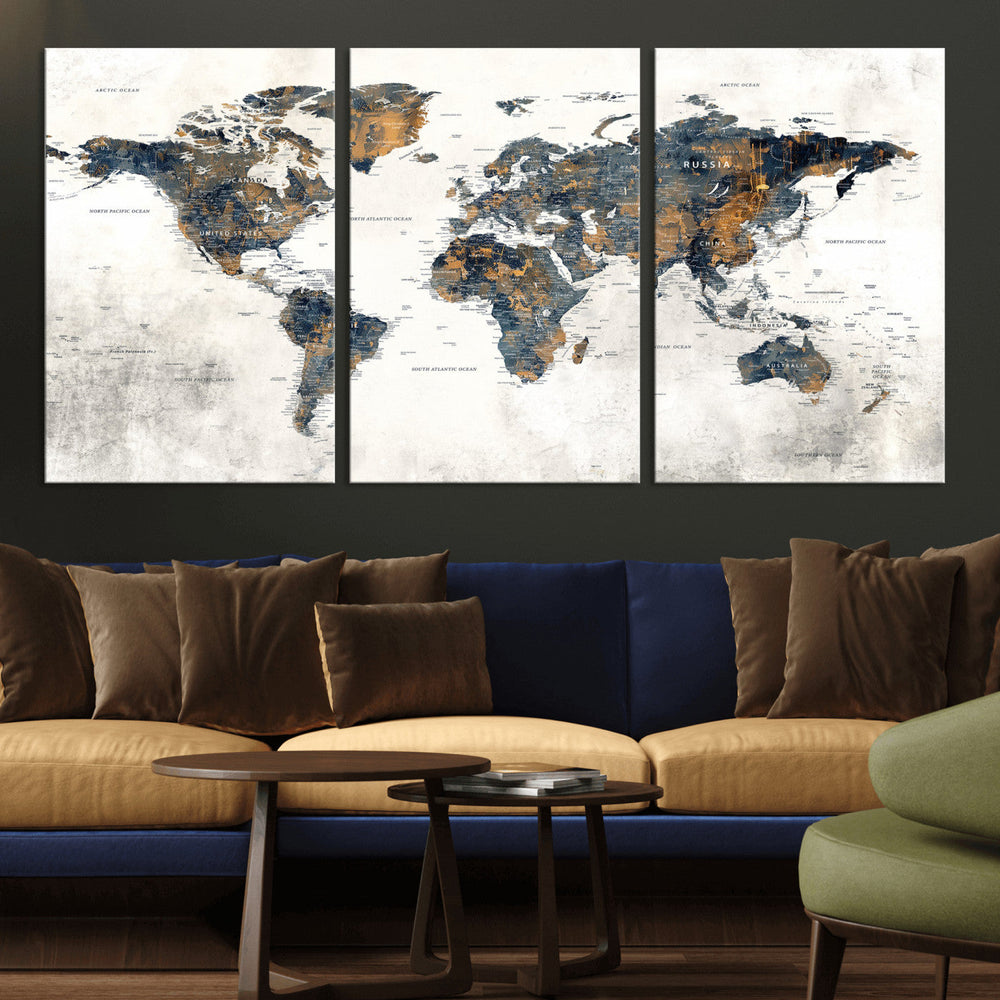 World Map Wall Art Canvas Print for Office Wall Decor