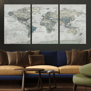 Neutral Vintage World Map Canvas Wall Art Print, Classic Map