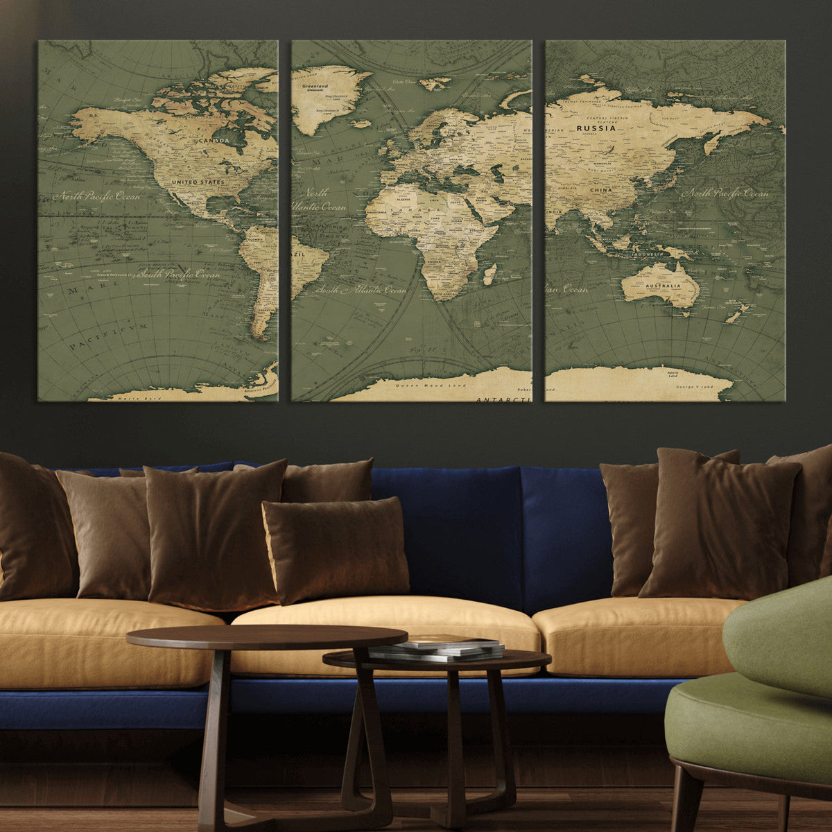 Large World Map Canvas Wall Art Print for Study Room Decor -