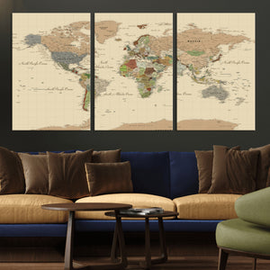 Extra Large World Map Canvas Print – Detailed Map of the