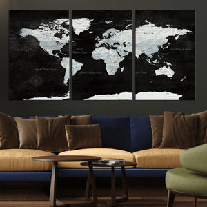 World Map Canvas Print – Framed Push Pin Wall Art, Color