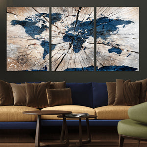 Rustic World Map Canvas Print – Framed Wall Art for Couples,