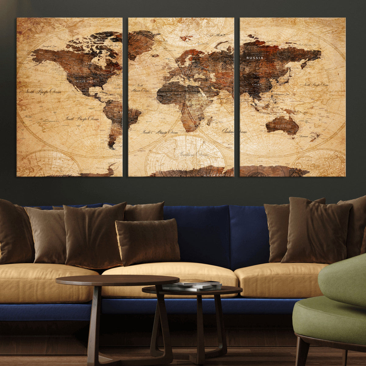Modern Red and Gray World Map Canvas Print – Framed Wall Art