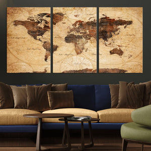 Modern Red and Gray World Map Canvas Print – Framed Wall Art