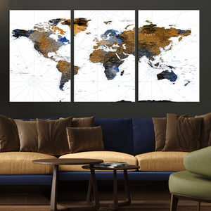 Colorful Watercolor World Map Canvas Wall Art – Framed