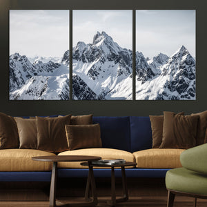Snowy Mountain Range Canvas Print, Alpine Peaks Landscape