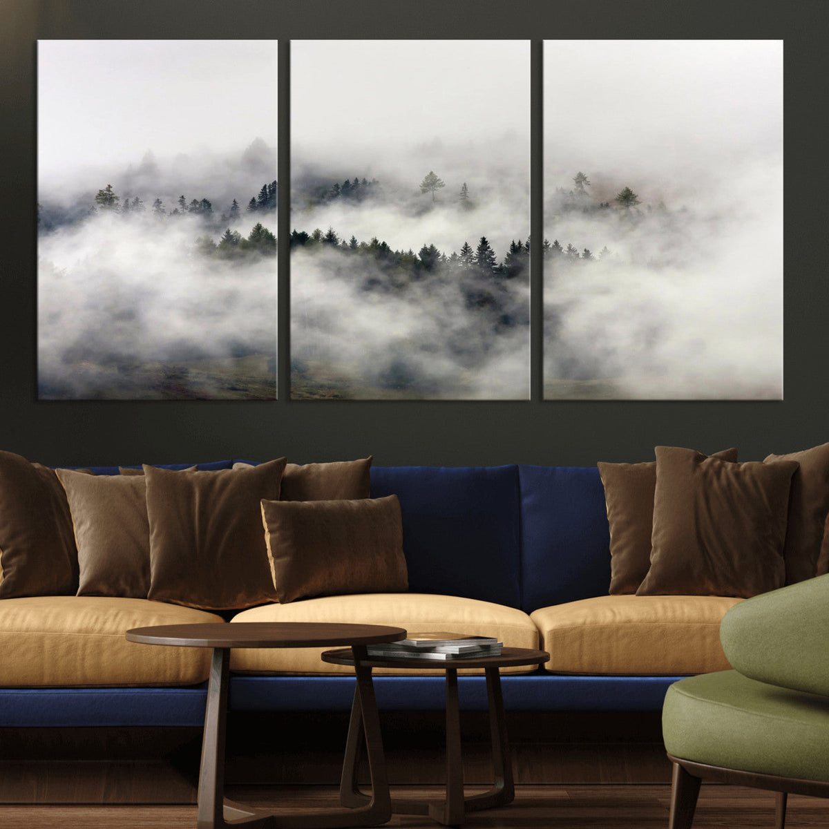 Foggy Forest Wall Art Canvas Print, Misty Pine Tree