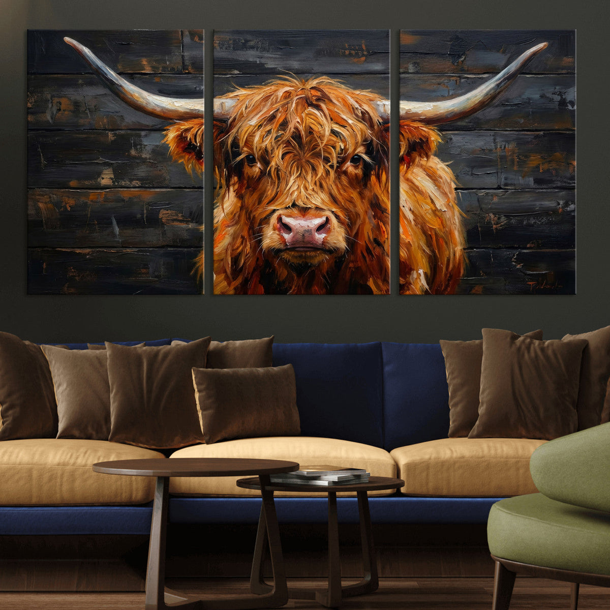 Highland Cow Wall Art Canvas Print, Rustic Farm Animal