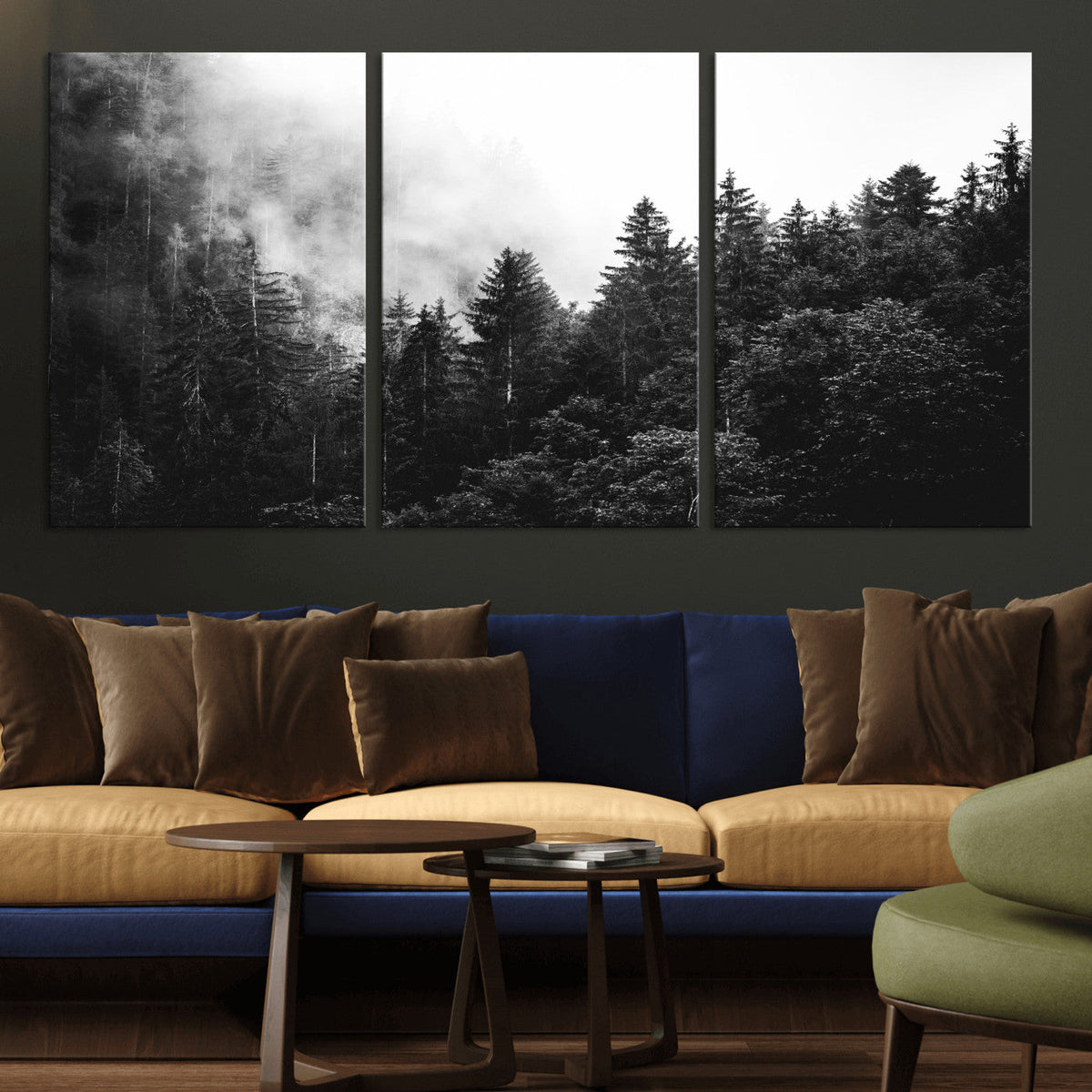 Black White Forest Wall Art Canvas Print, Misty Pine Tree