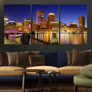 Boston Wall Art Canvas Print, Boston City Downtown Night