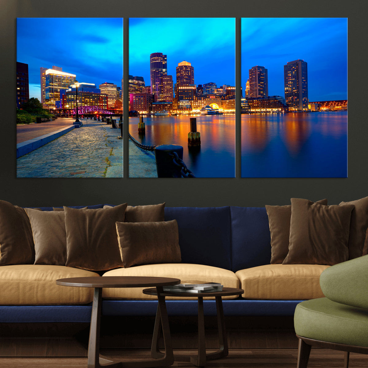 Boston Wall Art Canvas Print, Boston City Downtown Night