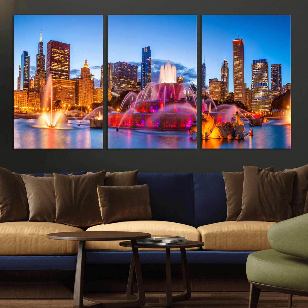 Chicago Wall Art Canvas Print, Chicago City Downtown Night