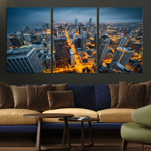 Chicago Wall Art Canvas Print - Chicago City Downtown Night