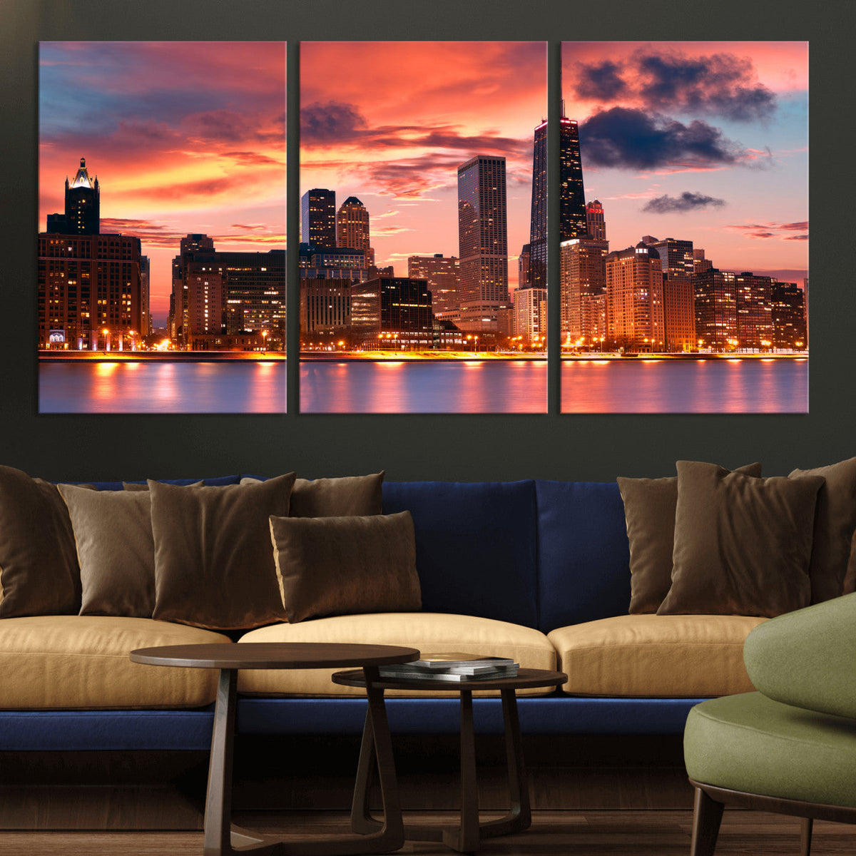 Chicago Wall Art Canvas Print - Chicago City Downtown Night